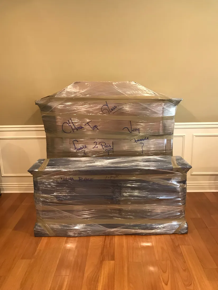 China cabinet fully wrapped and labeled by Presto movers