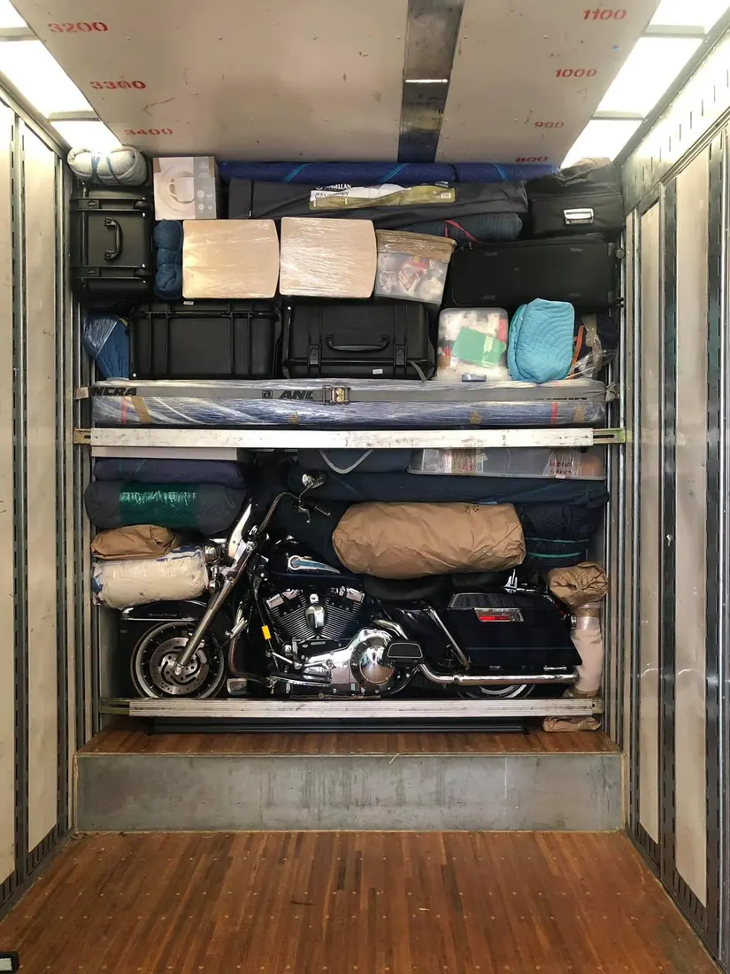 Motorcycle secured inside a Presto moving truck